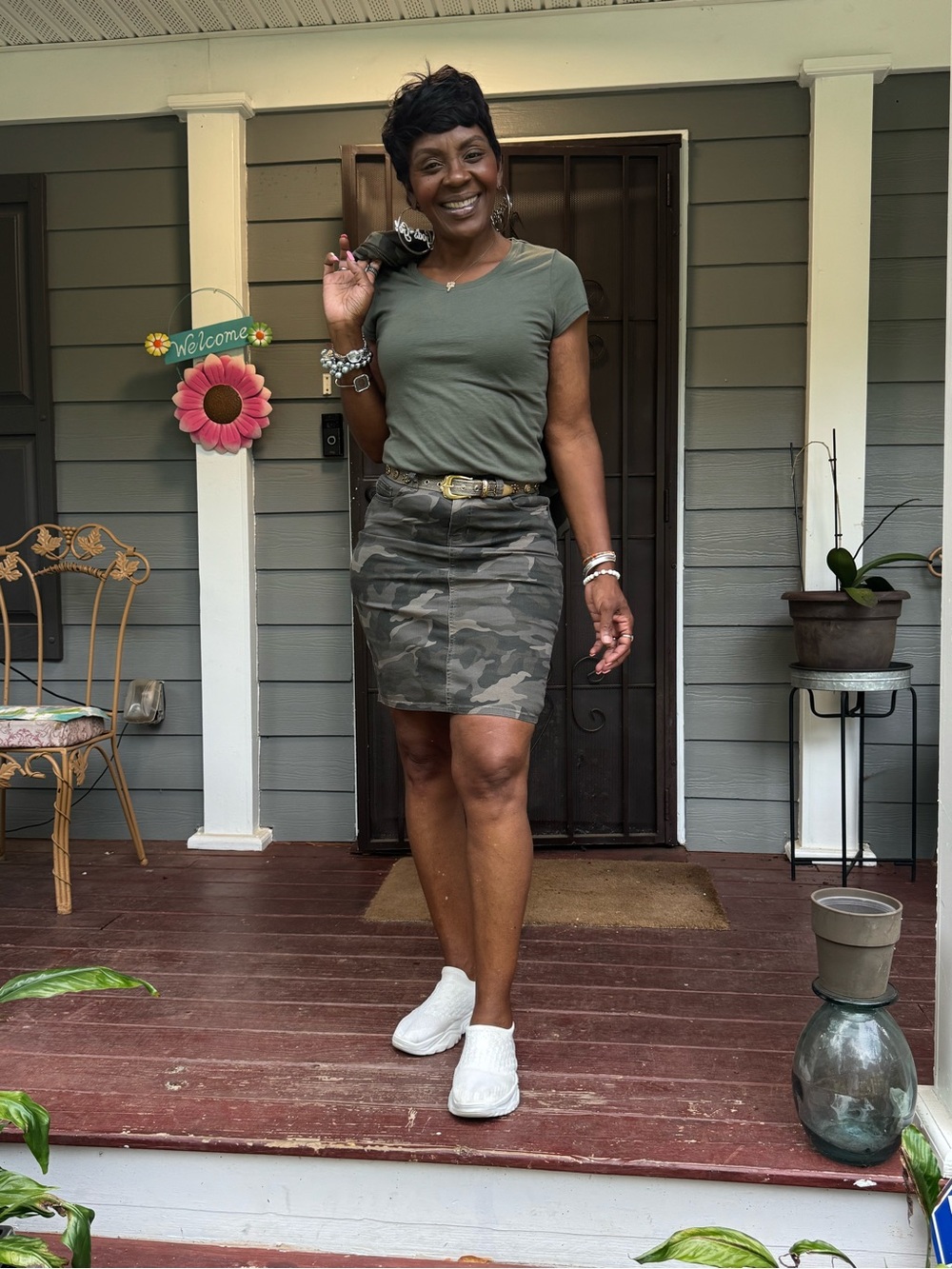 d. jeans Olive Camo Midi Skirt army fatigue camouflage vest